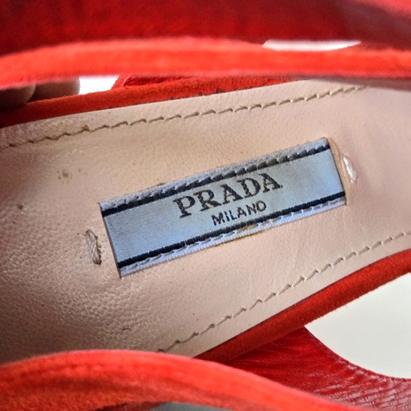 Prada RED suede, gladiator, block heel sandals.  Size 36.5 - Picture 7 of 7